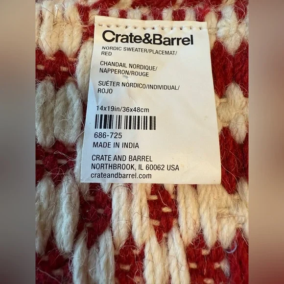 Set of 6 Crate&Barrel Red and White Wool Braided Placemats-Nordic Sweater